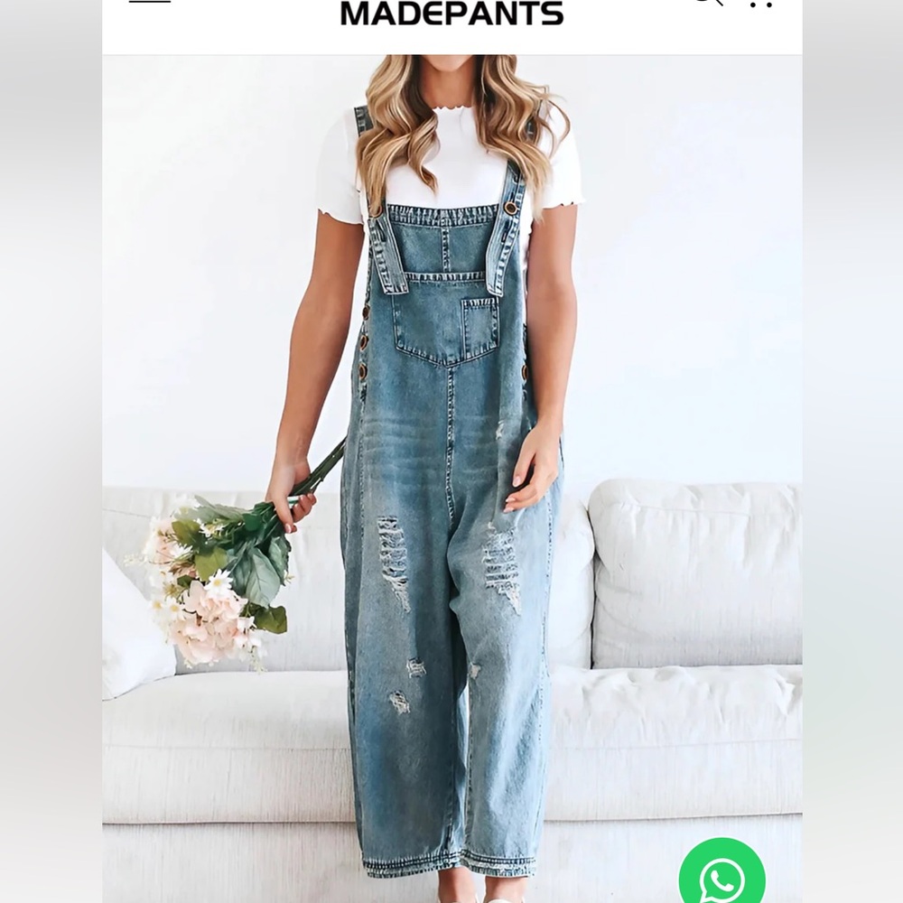 Women's Distressed Blue Denim Overalls